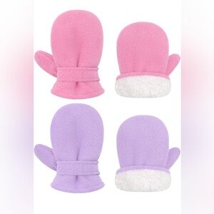 NEW Winter Mittens 2-Pack Pink & Purple Fleece Gloves 18–24 Months